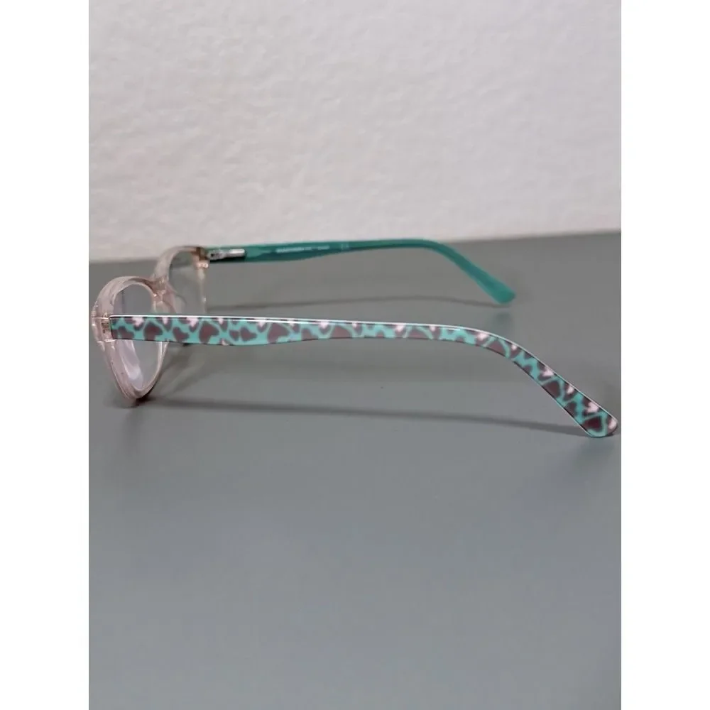 Marchon‎ NYC Junior M-7501 Kids Eyeglasses Pink Clear Teal Heart Print 46-15-130